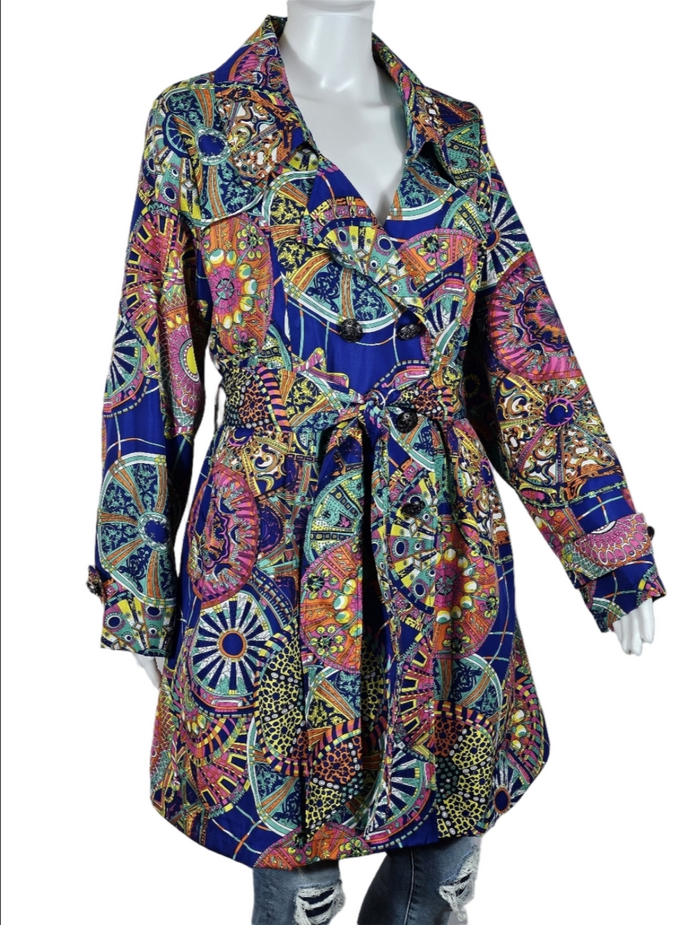 Joe Browns Muti-Color Print Double Breasted Lightweight Trench Coat Jacket